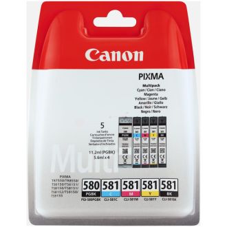 Cartouches d'origine 2078C007 / PGI-580 CLI-581 Canon - multipack 5 couleurs : noire, cyan, magenta, jaune