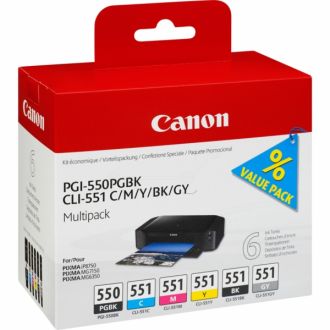 Cartouches d'origine 6496B005 / PGI-550 CLI-551 Canon - multipack 6 couleurs : noire, cyan, magenta, jaune, grise