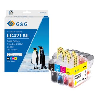 Cartouches compatible de première qualité LC421XLVAL Brother - multipack 4 couleurs : noire, cyan, magenta, jaune