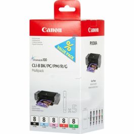 Cartouches d'origine 0620B027 / CLI-8 Canon - multipack 5 couleurs : noire, cyan photo, magenta photo, rouge, verte