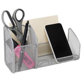 ALBA Pot à crayons "MESHTRI", métal, 3 compartiments, gris