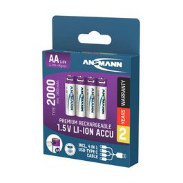 ANSMANN Piles Li-Ion mignon AA avec prise USB-C femelle