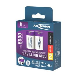 ANSMANN Piles Li-Ion mono D avec prise USB-C femelle