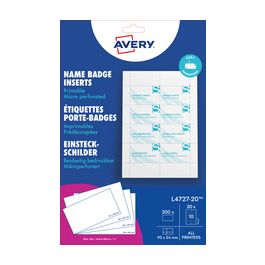 AVERY Insert imprimable pour badge, 90 x 54 mm, blanc
