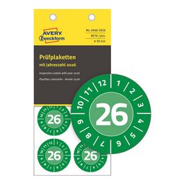 AVERY Zweckform Prüfplaketten, 2026, NoPeel, grün, 30 mm