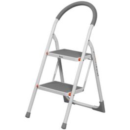 Bradas Escabeau pliable en acier, 3 niveaux, blanc/gris