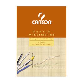 CANSON Bloc de papier millimétré, A4, 90 g/m2, bistre