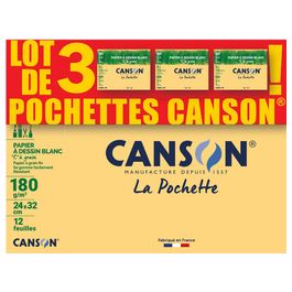 CANSON Papier à dessin "C" à grain, 240 x 320 mm, lot de 3