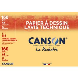 CANSON Papier à dessin Lavis technique, A3, 160 g/m2, blanc
