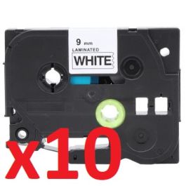 Ruban cassette compatible TZE-221 Brother - Pack de 10 (noir, blanc)