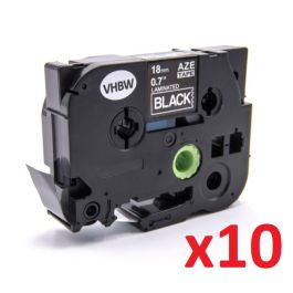 Ruban cassette compatible TZE-241 Brother - Pack de 10 (noir, blanc)