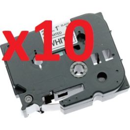 Ruban cassette compatible TZE-251 Brother - Pack de 10 (noir, blanc)