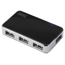 DIGITUS Mini hub USB 2.0, 4 ports, argenté, avec bloc d'ali.