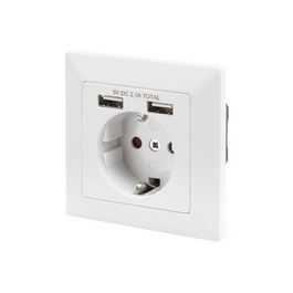 DIGITUS Unterputz-Steckdose, weiß, mit 2x USB-Port, weiß
