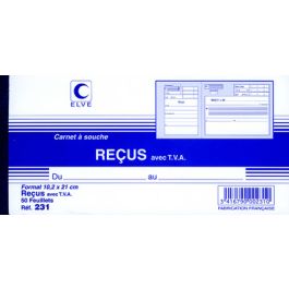 ELVE Carnet à souche "Reçu avec TVA", 96 x 210 mm