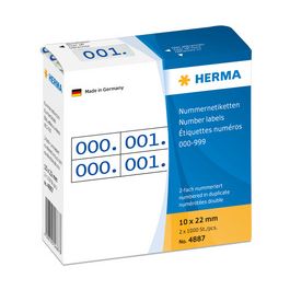 HERMA Etiquette numérique 0-999, 10 x 22 mm, bleu, double