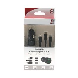 IWH Chargeur USB pour voiture "3EN1", 12/24 V, noir