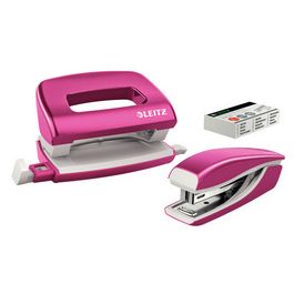 LEITZ kit mini agrafeuse et perforateur Nexxt WOW, rose