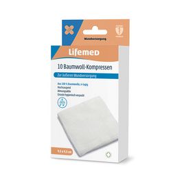 Lifemed Compresse de coton, 95 x 95 mm, blanc