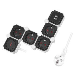 LogiLink Bloc multiprises flexible, avec 2x USB, noir/blanc