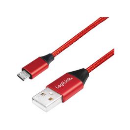 LogiLink Câble USB 2.0, USB-A - Micro USB, 0,3 m, rouge