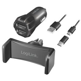 LogiLink Chargeur de voiture USB & support pour smartphone