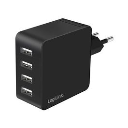 LogiLink Chargeur secteur USB, 4x USB-A, 24 watts, noir