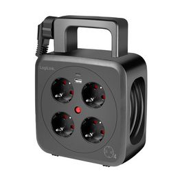 LogiLink Kabeltrommel, 4-fach + 2x USB, Kabel: 5 m, schwarz