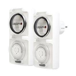LogiLink Mechanische Zeitschaltuhr, 2er Set, IP44, weiß