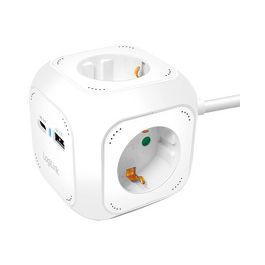 LogiLink Steckdosenwürfel, 4-fach + 2x USB, weiß