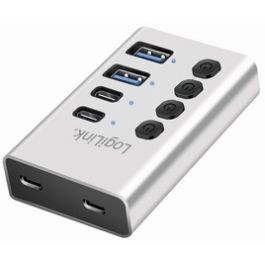 LogiLink Hub USB 3.2, 4 ports, interrupteurs on/off, argent