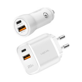 LogiLink Set de 2 chargeurs USB, allume-cigare & secteur