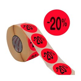METO Étiquette promotionnelle "-20%", rond, rouge fluo
