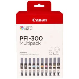 Cartouches d'origine 4192C008 / PFI-300 Canon - multipack 10 couleurs : noire, cyan, magenta, jaune, cyan photo, magenta photo, rouge, grise