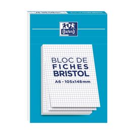 Oxford Bloc de fiches bristol, A6, quadrillé, blanc