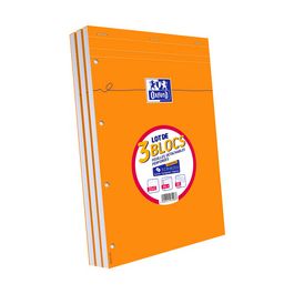 Oxford Bloc-notes, A4, quadrillé, perforé 4 trous, lot de 3