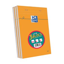 Oxford Bloc-notes, A5, quadrillé, 80 feuilles, lot de 3