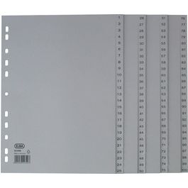 Oxford Intercalaire en plastique 1-100, A4, 100 pièces, gris