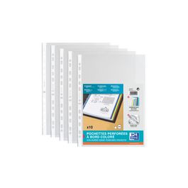 Oxford Pochettes perforées, A4 avec bord coloré, PP, blanc