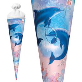 ROTH Schultüte "Delfine", rund, 700 mm, mit Effekt