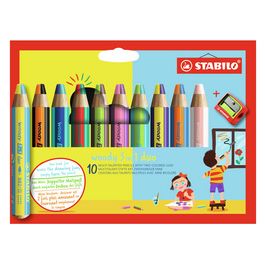 STABILO Crayon multi-talents woody 3 en 1 duo, étui de 10
