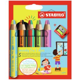 STABILO Crayon multi-talents woody 3 en 1 duo, étui de 5