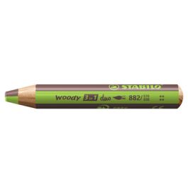 STABILO Crayon multi-talents woody 3en1 duo, vert clair/brun