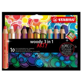STABILO Crayon multi-talents woody 3en1, étui de 10 ARTY