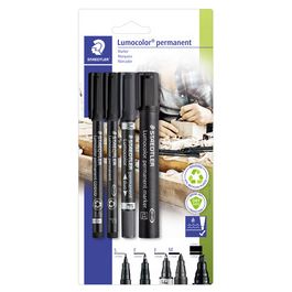 STAEDTLER Set de 4 marqueurs permanents Lumocolor, noir