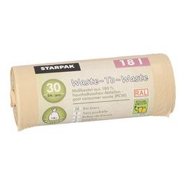 STARPAK Sac poubelle "Waste-to-Waste", 18 litres, marron