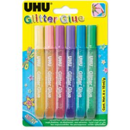 UHU Colle scintillante Glitter Glue Shiny,  6 x 10 ml