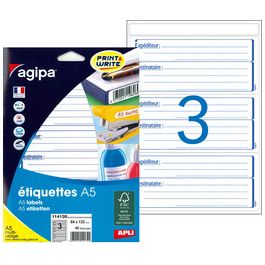 agipa Etiquettes "expéditeur/destinataire", 64 x 133 mm