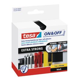 tesa On & Off Bande auto-agrippante Extra Strong, noir