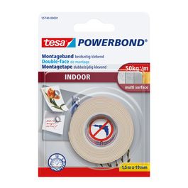 tesa Powerband Adhésif de montage INDOOR, 19 mm x 1,5 m